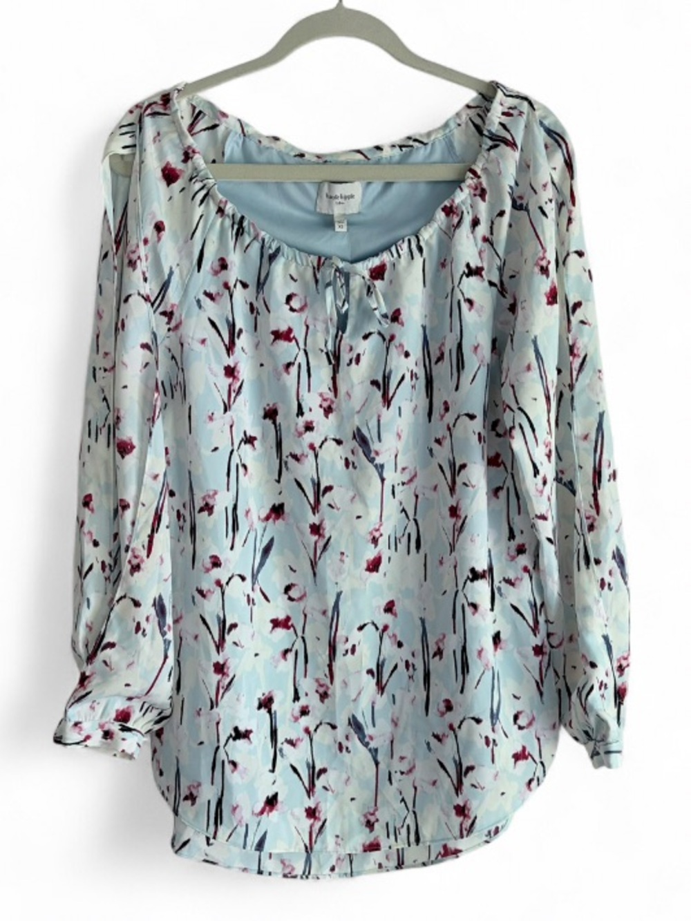 Haute Hippie Blue Floral Split Sleeve Tie Neck Mini Dress Size XS